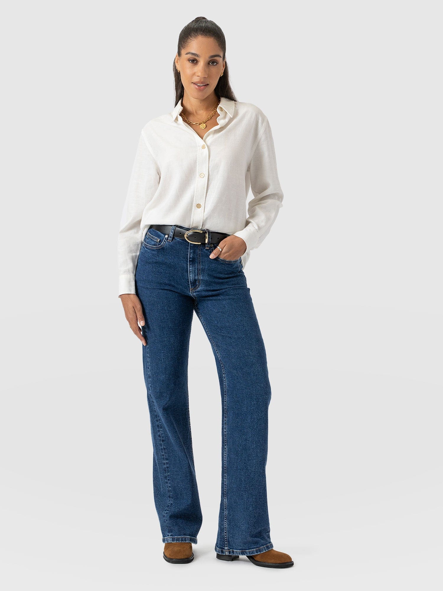 Wide Leg Jean - Mid Blue-Regular - Women's Jeanss | Saint + Sofia® USA